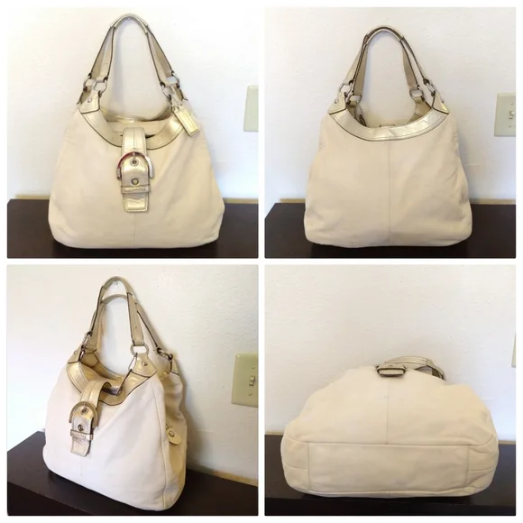 Coach F17092 Soho Ivory White & Gold Leather Hobo Shoulder Bag Purse - Picture 2 of 4